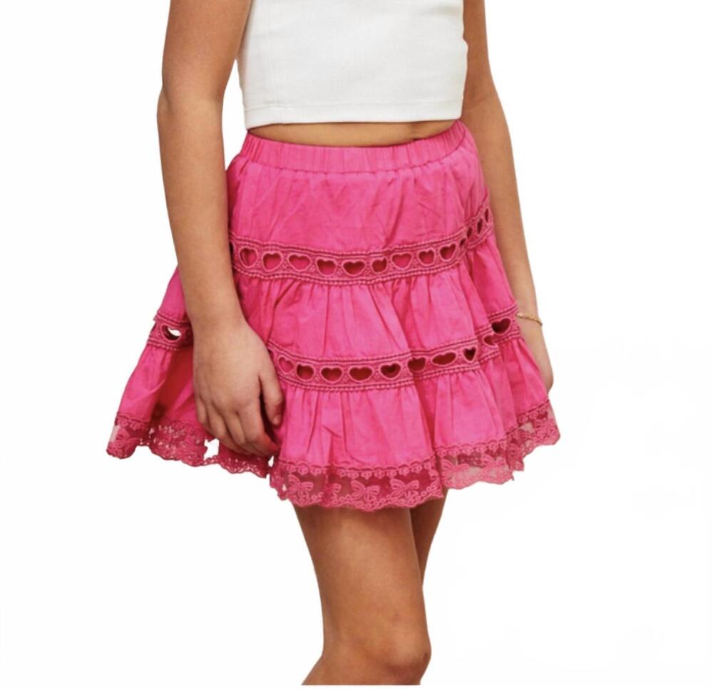 NEW THEME kids sofia heart bow lace mini skirt in raspberry